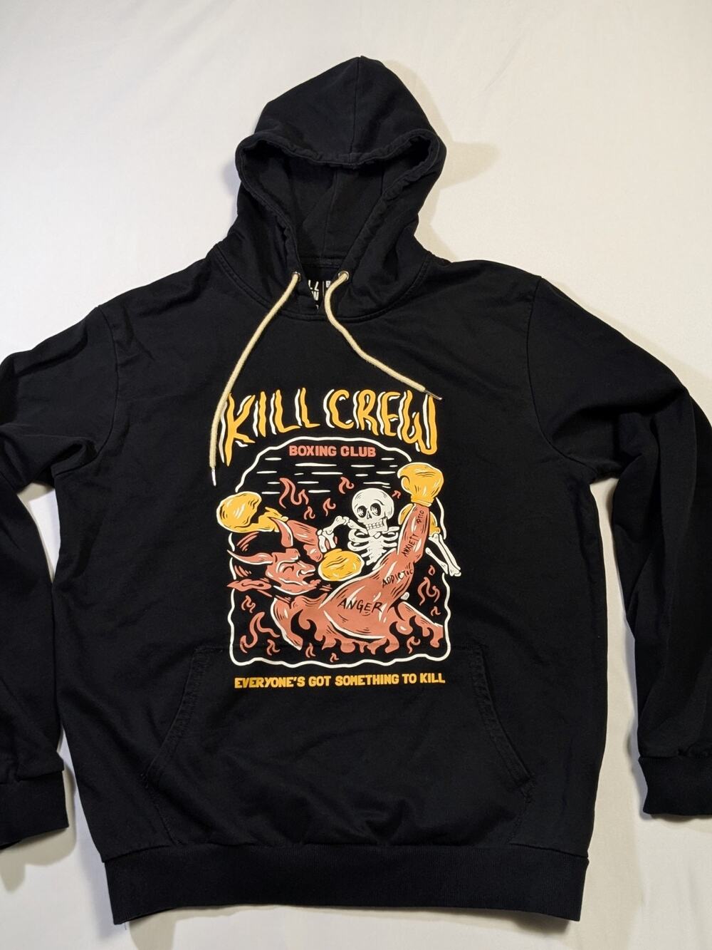 Kill Crew Hoodie Mens Large Black Boxing Club Skeleton Porrada Terry Gym
